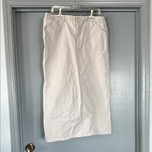 Tangents sz 13/14 Long Modest Khaki Cotton Skirt Pockets Zip and Button Close